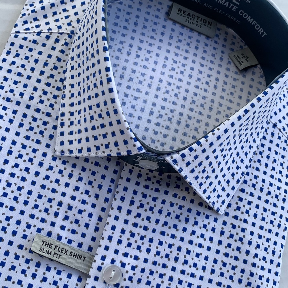 Kenneth Cole Print Slim Fit Dress Shirt 16x32-33 - Picture 4 of 9